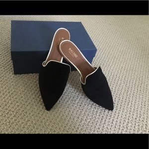 Malone Souliers Black Pointed- Toe Mules with Gold Trim